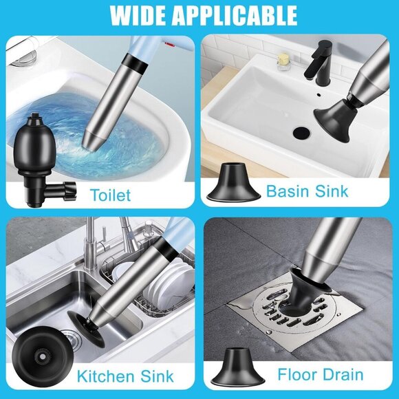 High Pressure Toilet Plunger Stainless Steel Drain Blaster w/ RealTime Barometer - Picture 5 of 9